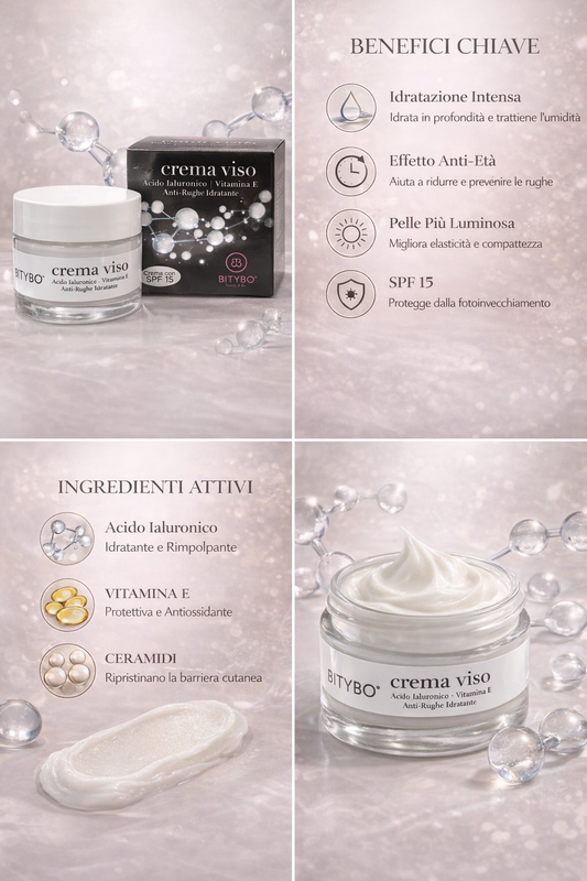 Crema viso Acido Ialuronico e Vitamina E – Idratante Anti-Age
