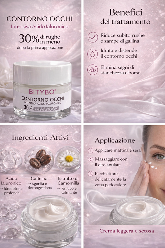 Contorno Occhi Intensivo BITYBO – Trattamento Idratante e Antirughe con Acido Ialuronico
