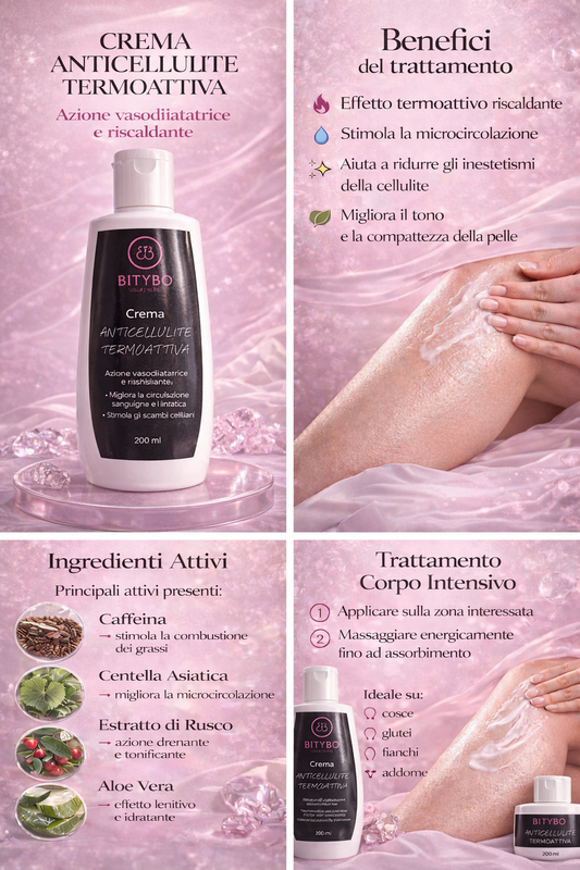 Crema Anticellulite Termoattiva BITYBO – Trattamento Corpo Drenante e Tonificante con Caffeina, Centella e Rusco