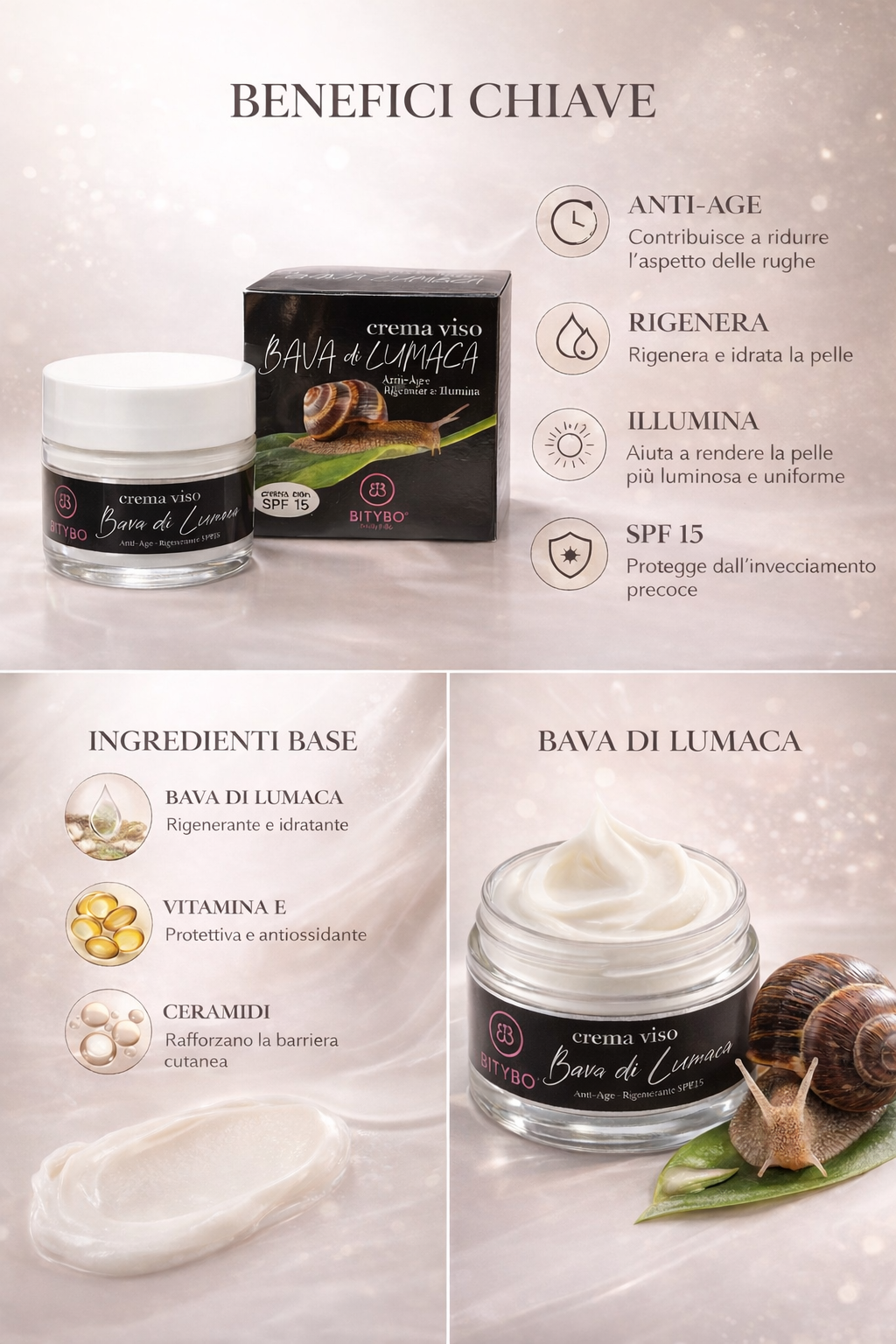Crema viso Bava di Lumaca – Rigenerante e Illuminante SPF15
